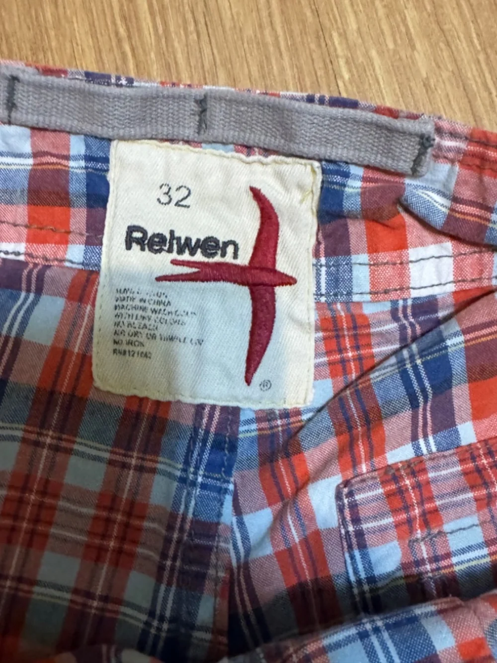 Relwen Men's Madras Board Shorts in Red and Blue